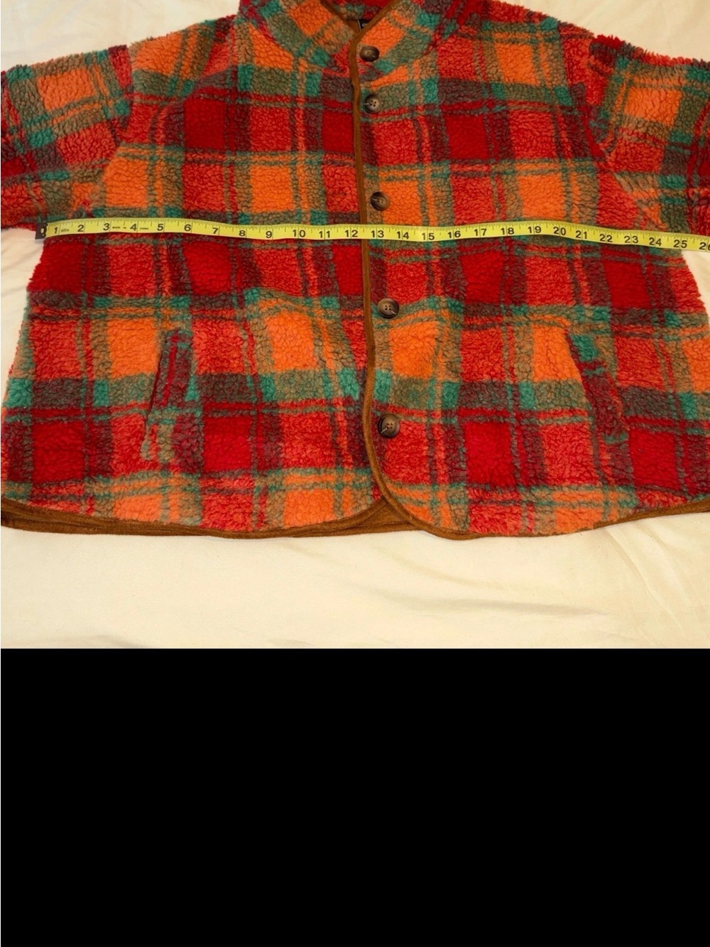 Cider, Plaid, Teddy Fleece Cropped Jacket, Fall, Preppy, #943CL - Picture 8 of 8